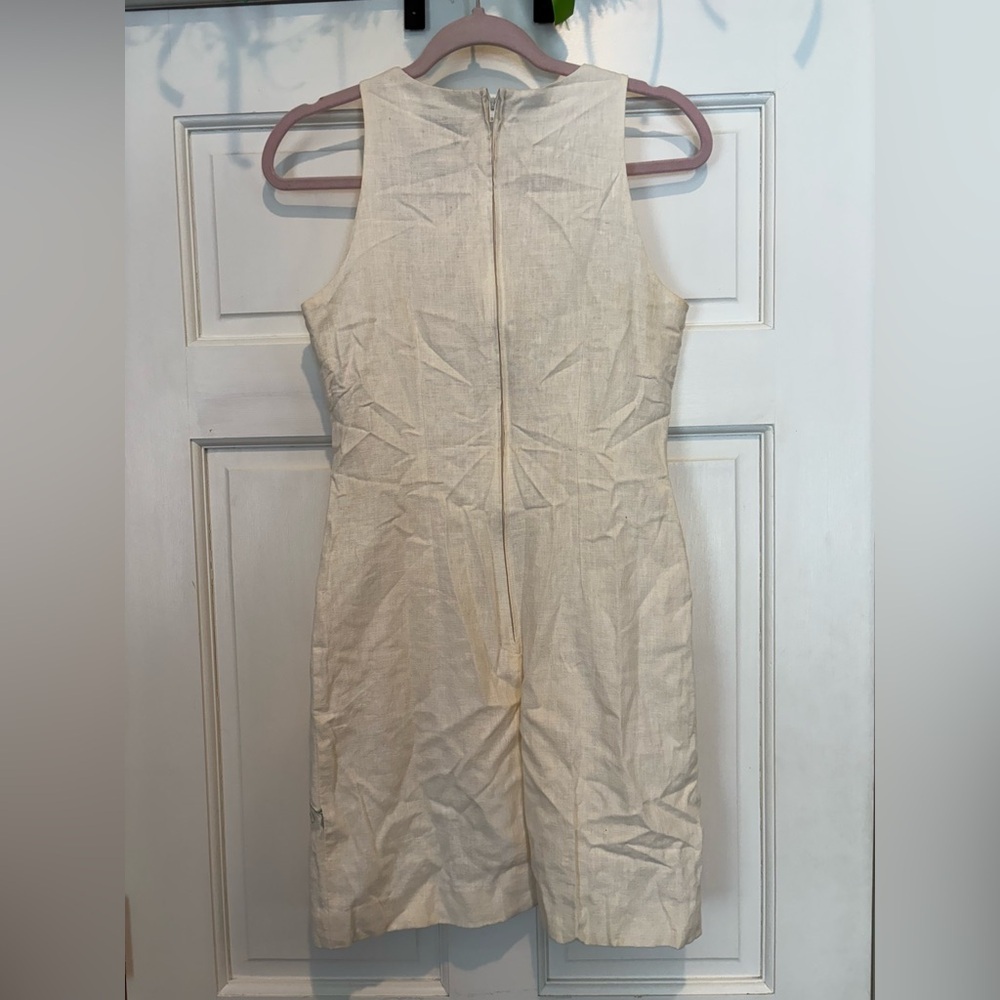 Vintage Scarlett Cream Linen Dress with Green and Pink Floral Embroidery - Picture 2 of 3